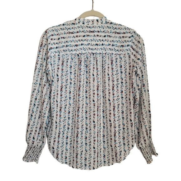 Loft Blouse XXSP Petite White Floral Long Sleeve Henley High Low - Picture 6 of 8